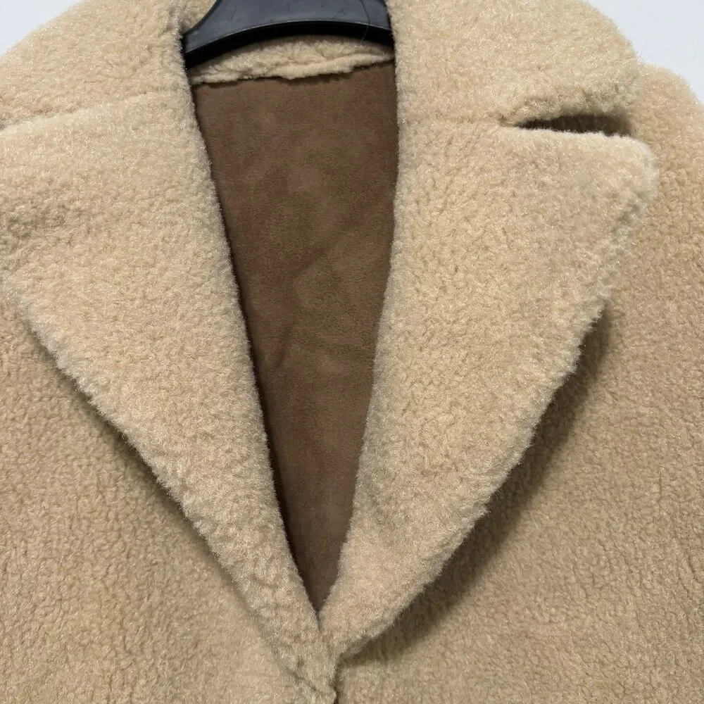 Mango Shearling look boho retro‎ statement vintage classic coat NWT XL